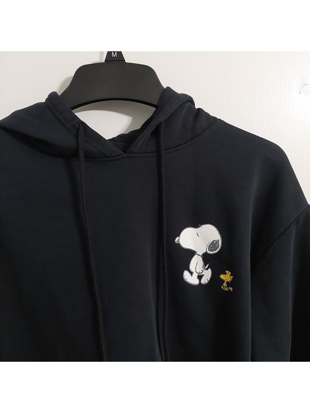 Peanuts Snoopy and Woodstock Black Hoodie with Skateboard Graphic, Size Small